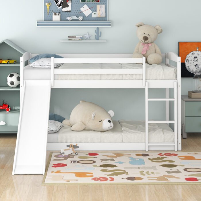 Twin over Twin Bunk Bed with Convertible Slide and Ladder, White - Image 4