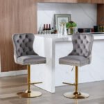 Thick gold rotating velvet bar stool with adjustable seat height and backrest (Set of 2) - Image 14