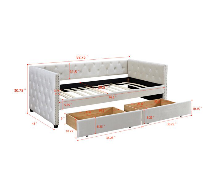 Sofa bed with drawers  modern velvet upholstered sofa bed, Beige - Image 5