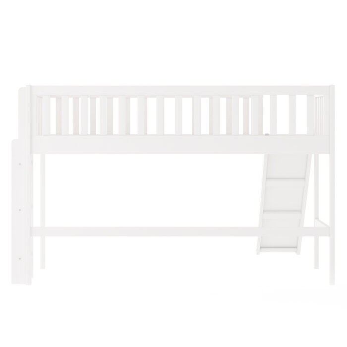 Twin Size Low Loft Bed with Ladder and Slide, White - Image 5