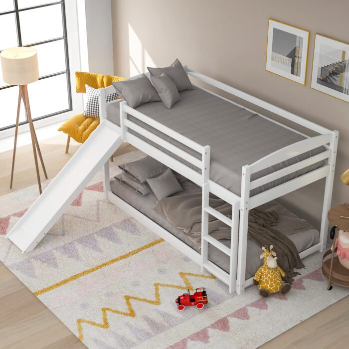 Twin over Twin Bunk Bed with Convertible Slide and Ladder, White - Image 7