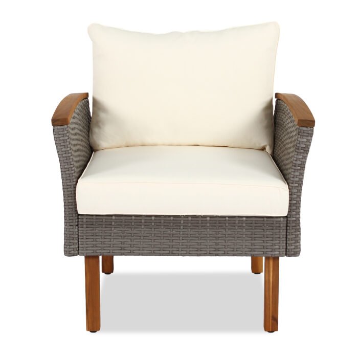 9 pieces Patio rattan furniture set with Acacia wooden legs and tabletop - Image 12