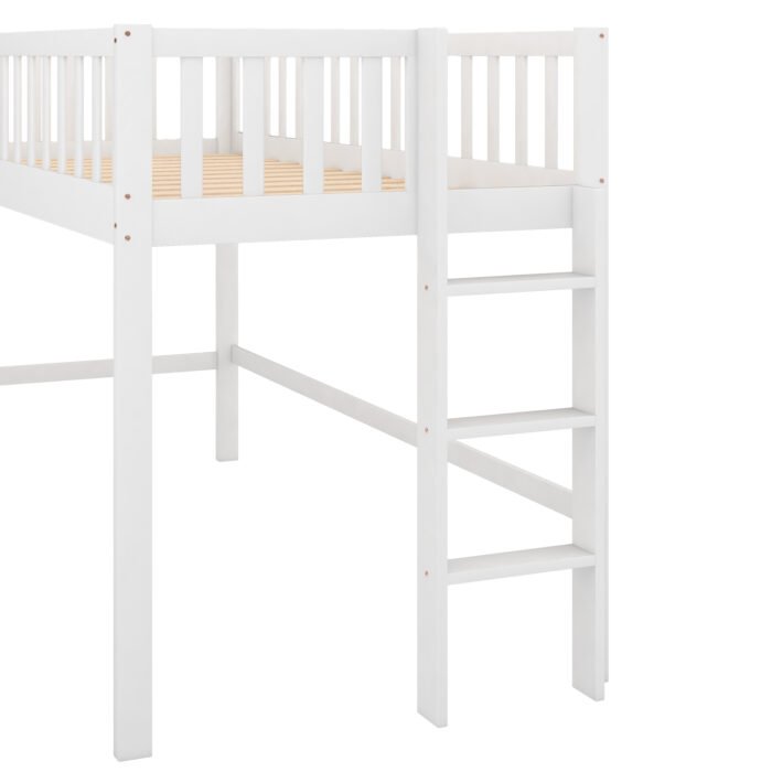 Twin Size Low Loft Bed with Ladder and Slide, White - Image 3