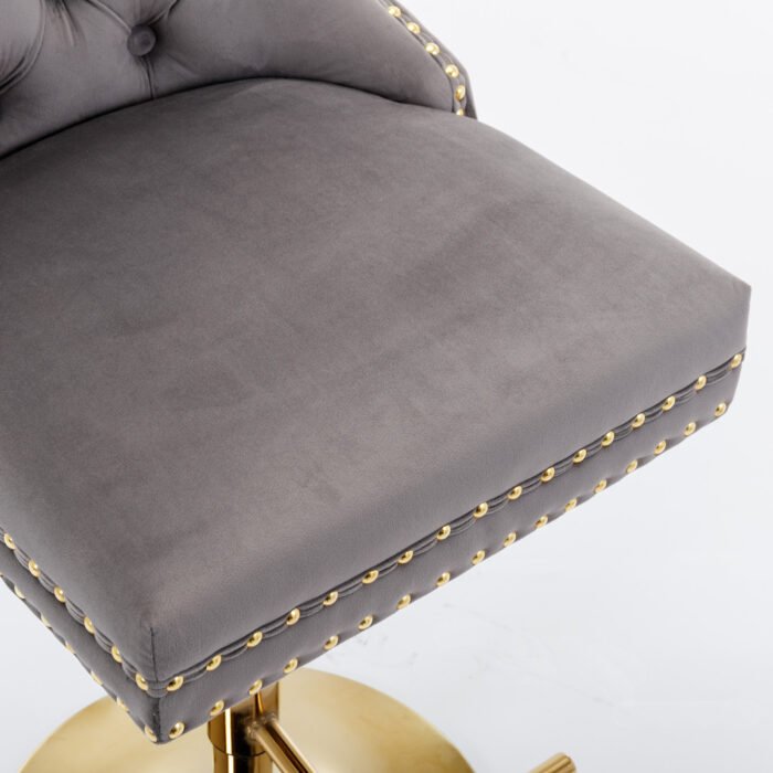 Thick gold rotating velvet bar stool with adjustable seat height and backrest (Set of 2) - Image 15