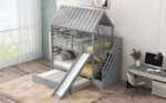 Twin over Twin House Bunk Bed with Trundle and Slide Storage Staircase, Roof and Window Design, Gray - Image 12