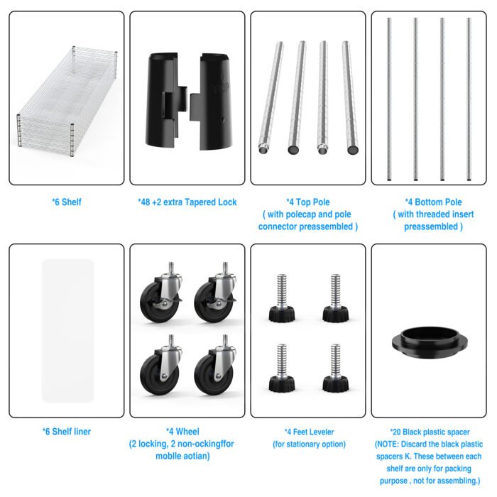 6 Tier Wire Shelving Unit Height Adjustable with Wheels (6000 LBS NSF) Chrome - Image 10