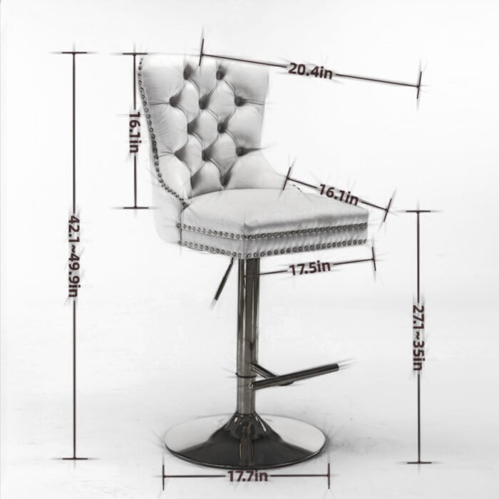 Thick gold rotating velvet bar stool with adjustable seat height and backrest (Set of 2) - Image 5