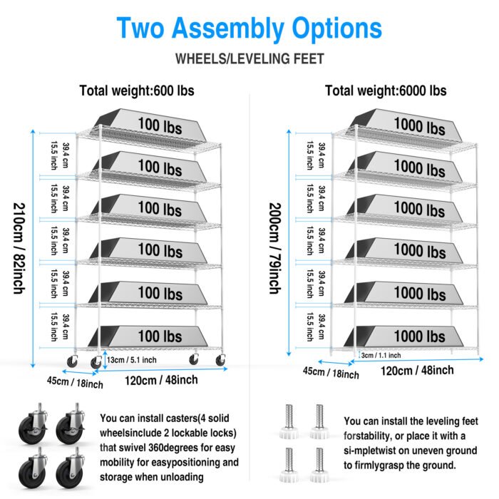 6 Tier Wire Shelving Unit  Height Adjustable with Wheels (6000 LBS NSF) White - Image 23