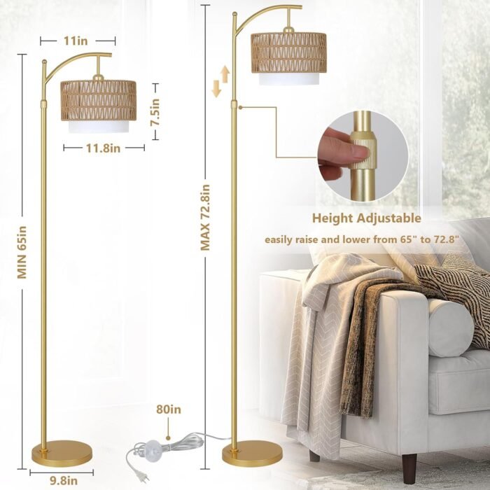 Gold Floor Lamps for Living Room with Remote Dimmable LED Bulb with 3 Colors - Image 7