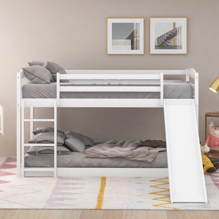 Twin over Twin Bunk Bed with Convertible Slide and Ladder, White - Image 6