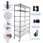 7 Tier Wire Shelving Unit Height Adjustable with Wheels (2450 LBS NSF) Black - Image 9