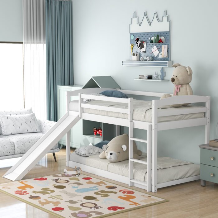 Twin over Twin Bunk Bed with Convertible Slide and Ladder, White - Image 3