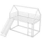 Twin over Twin House Bunk Bed with Ladder and Slide, White - Image 11