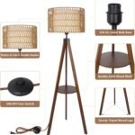 Boho  Wood Standing Tripod Floor Lamp with Shelves with ON/Off Foot Switch - Image 8