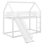 Twin over Twin House Bunk Bed with Ladder and Slide, White - Image 5