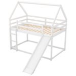 Twin Size Bunk House Bed with Slide and Ladder, White - Image 10