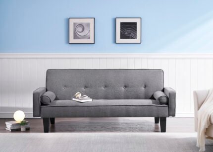 Sofa convertible into sofa bed includes two pillows (72"), Gray