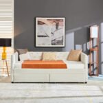 Sofa bed with drawers  modern velvet upholstered sofa bed, Beige - Image 2