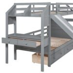 Twin over Twin Bunk Bed with Storage Staircase, Slide and Drawers, Desk with Drawers and Shelves  Gray - Image 16