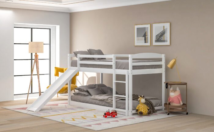 Twin over Twin Bunk Bed with Convertible Slide and Ladder, White - Image 5