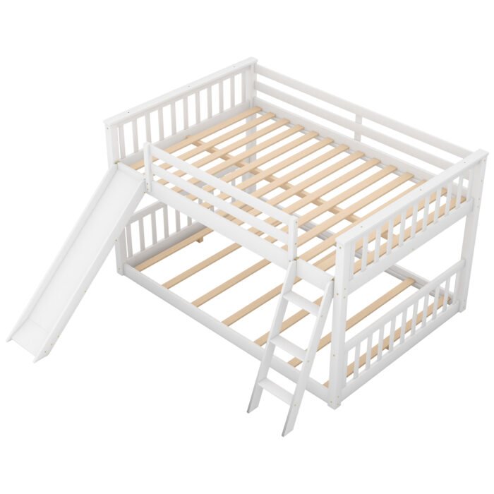 Full over Full Bunk Bed with Convertible Slide and Ladder, White - Image 12