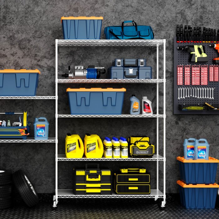 6 Tier Wire Shelving Unit  Height Adjustable with Wheels (6000 LBS NSF) White - Image 3