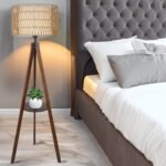 Boho  Wood Standing Tripod Floor Lamp with Shelves with ON/Off Foot Switch