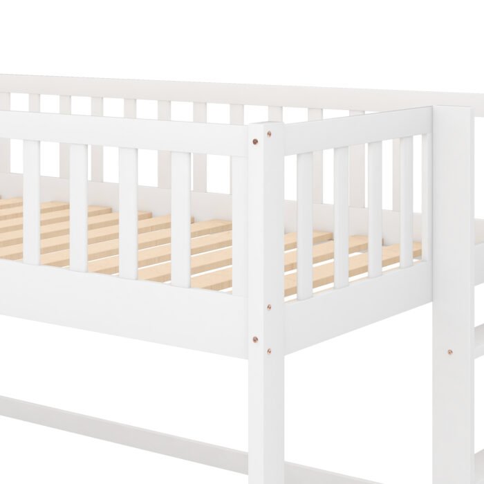 Twin Size Low Loft Bed with Ladder and Slide, White - Image 10