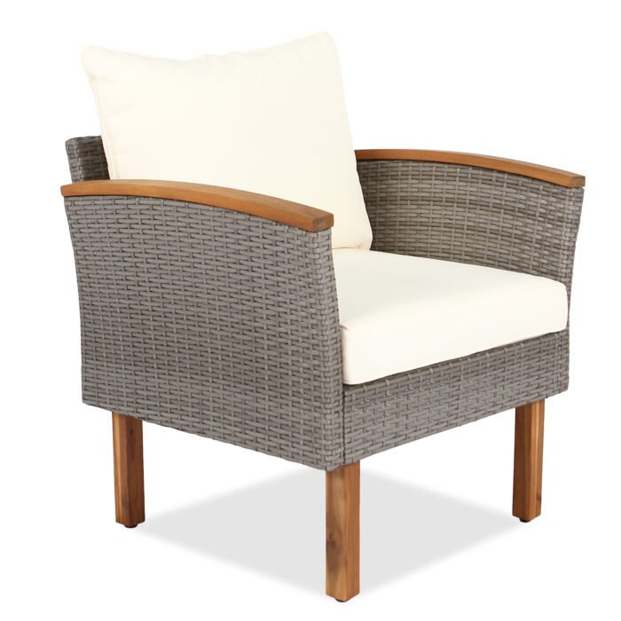 9 pieces Patio rattan furniture set with Acacia wooden legs and tabletop - Image 10