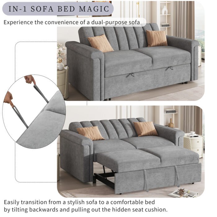 U_STYLE Convertible Soft Cushion Sofa Pull Bed for Two People - Image 9