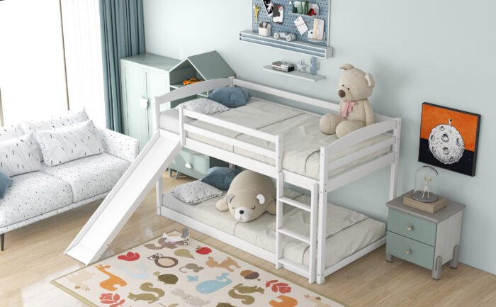 Twin over Twin Bunk Bed with Convertible Slide and Ladder, White - Image 2