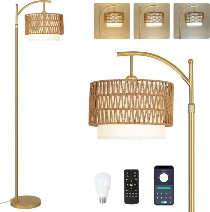 Gold Floor Lamps for Living Room with Remote Dimmable LED Bulb with 3 Colors - Image 2