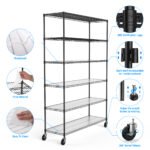 6 Tier Wire Shelving Unit Height Adjustable with Wheels (6000 LBS NSF) Black - Image 13