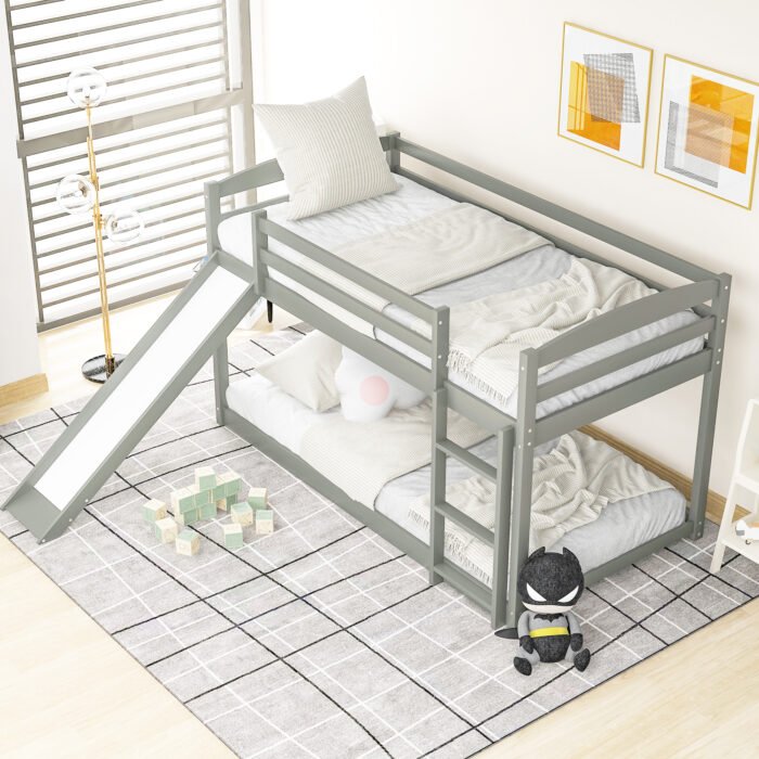 Twin over Twin Bunk Bed with Convertible Slide and Ladder, Gray - Image 17