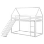 Twin over Twin House Bunk Bed with Ladder and Slide, White - Image 9