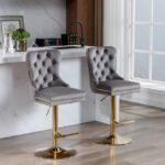 Thick gold rotating velvet bar stool with adjustable seat height and backrest (Set of 2) - Image 19
