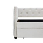 Sofa bed with drawers  modern velvet upholstered sofa bed, Beige - Image 9