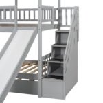Twin over Twin House Bunk Bed with Trundle and Slide Storage Staircase, Roof and Window Design, Gray - Image 2