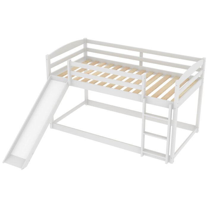 Twin over Twin Bunk Bed with Convertible Slide and Ladder, White - Image 11