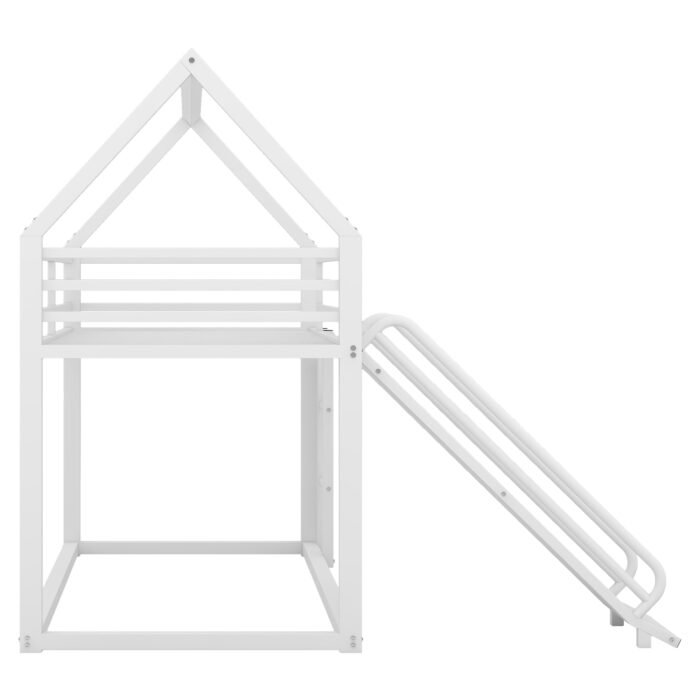 Twin over Twin House Bunk Bed with Ladder and Slide, White - Image 8