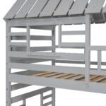 Twin over Twin House Bunk Bed with Trundle and Slide Storage Staircase, Roof and Window Design, Gray - Image 6