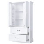 Tall Bathroom Storage Cabinet with Two Doors and Drawers and Adjustable Shelf - Image 11