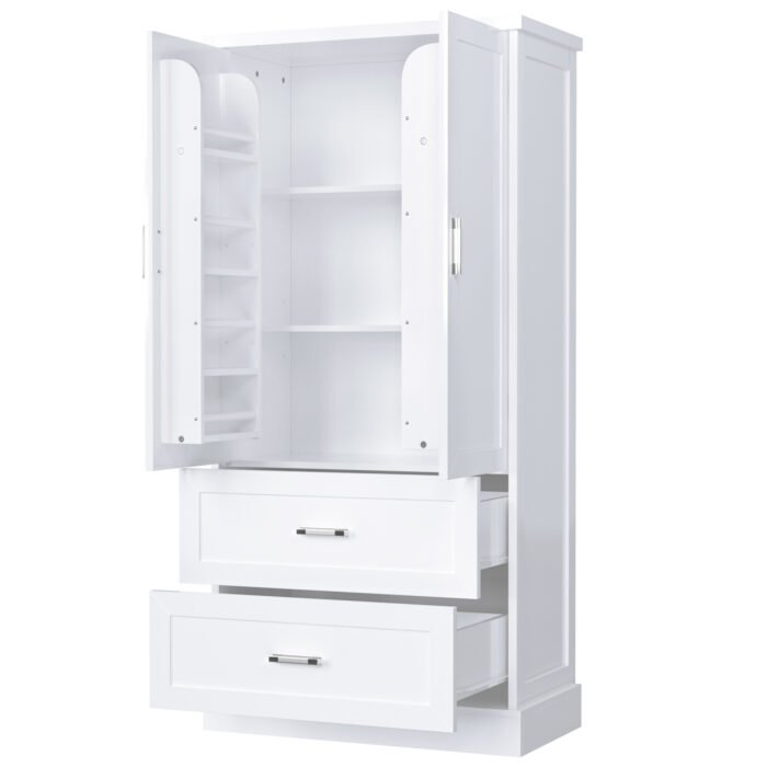 Tall Bathroom Storage Cabinet with Two Doors and Drawers and Adjustable Shelf - Image 11