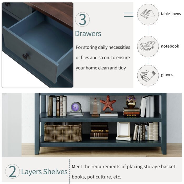 Retro Design Console Table with Two Open Shelves (Navy) - Image 5