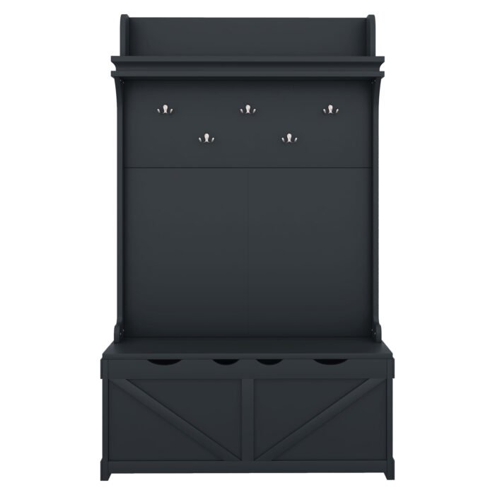 Hall tree with storage desk with drawers and 5 hooks, dark blue - Image 8