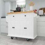 Kitchen Island Cart with Two Locking Wheels and Two Drawers Spice Rack - Image 8