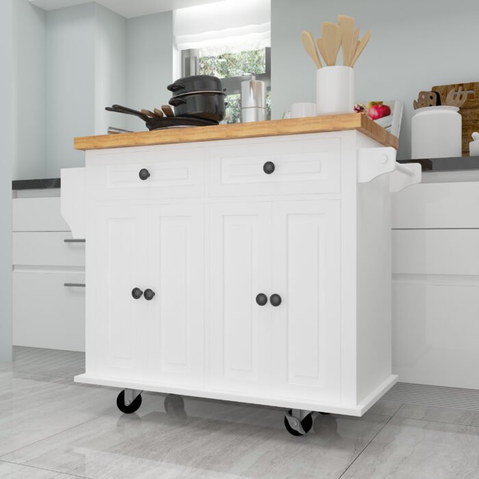 Kitchen Island Cart with Two Locking Wheels and Two Drawers Spice Rack - Image 8