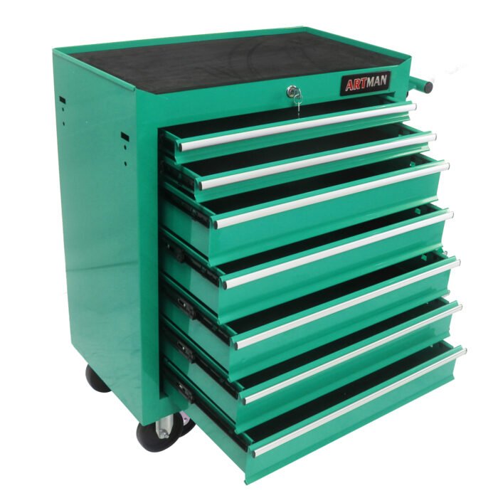 7 Drawers Multifunctional Tool Cart With Wheels, Green - Image 5