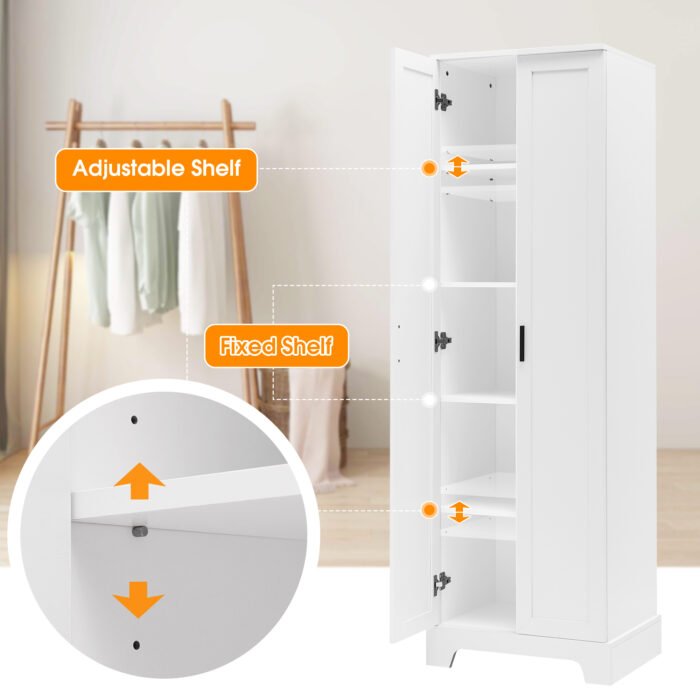 Storage Cabinet with Two Doors and Adjustable Shelf, White - Image 6
