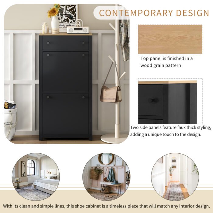 Entryway Organizer with 2 flip drawers and independent shoe rack with adjustable panel - Image 3